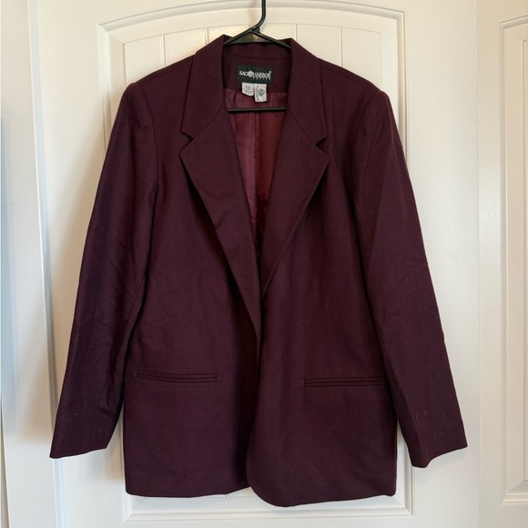 Sag Harbor Jackets & Blazers - 100% WOOL classic long blazer purple aubergine Sag Harbor Vintage PLUS women 14